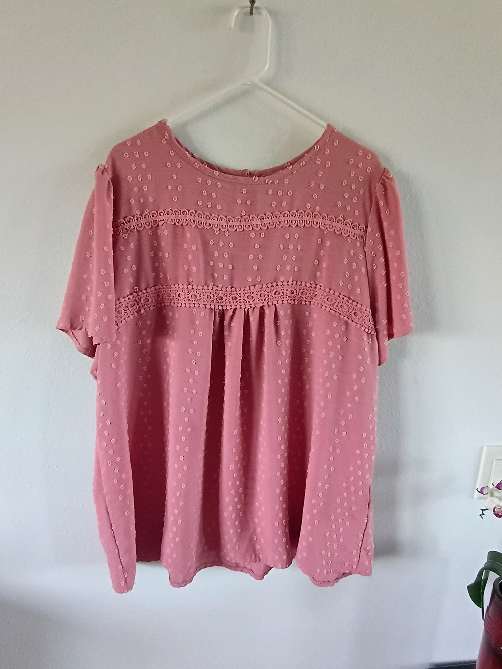 Falechay 5XL Dusty Rose Swiss Dot Boho Blouse Cottagecore Pink Top